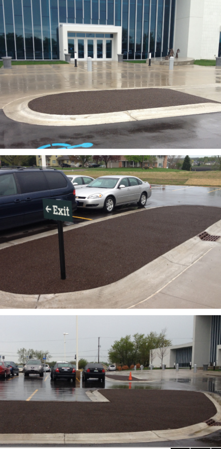 parking lot islands with porous pave driveway areas parking drainage mulch